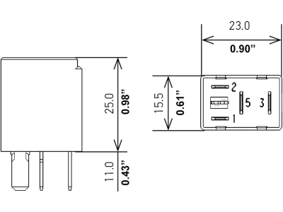 Hella® Relais 12 V, Wechsler für Kraftstoffpumpe, ohne Halter, 5-polig, Flachsteckanschluss, 4RD 965 453-041