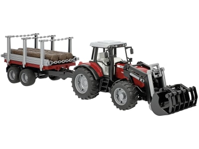 Bruder® Modell "Massey Ferguson Traktor 7480" mit Frontlader, Holztransportanhänger und 3 Baumstämmen 1:16, 02046