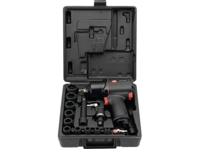 Airpress Schlagschrauber 1/2 " 1.112 Nm, Druckluft, Set im Koffer mit Schlagnüssen, Verlängerung und Gelenk, 45540 Airpress Schlagschrauber 1/2 " 1.112 Nm, Druckluft, Set im Koffer mit Schlagnüssen, Verlängerung und Gelenk, 45540