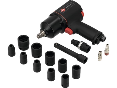 Airpress Schlagschrauber 1/2 " 1.112 Nm, Druckluft, Set im Koffer mit Schlagnüssen, Verlängerung und Gelenk, 45540 Airpress Schlagschrauber 1/2 " 1.112 Nm, Druckluft, Set im Koffer mit Schlagnüssen, Verlängerung und Gelenk, 45540