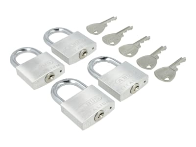 ABUS Vorhangschloss Titalium 64TI/40 4er Pack Torschloss, Spezial-Aluminium, 4er Pack, gehärteter Stahlbügel, ABUS-Sicherheitslevel 5