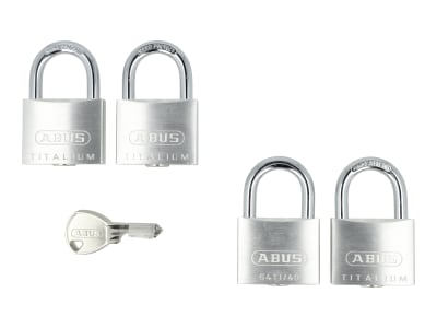 ABUS Vorhangschloss Titalium 64TI/40 4er Pack Torschloss, Spezial-Aluminium, 4er Pack, gehärteter Stahlbügel, ABUS-Sicherheitslevel 5