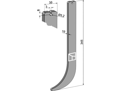 Industriehof® Hackscharstiel 345 x 30 x 10 mm, für Steketee Hackschare 140 – 180 mm, 1.10.1080