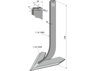 Industriehof® Hackscharstiel 348 x 30 x 10 mm, mit Schar 140 mm, für Steketee, 1.10.1095