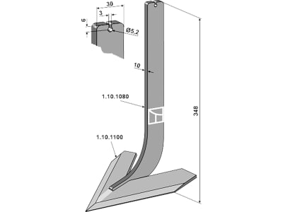 Industriehof® Hackscharstiel 348 x 30 x 10 mm, mit Schar 160 mm, für Steketee, 1.10.1096