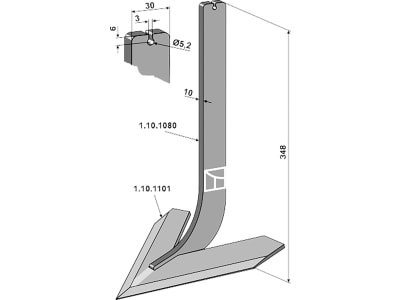 Industriehof® Hackscharstiel 348 x 30 x 10 mm, mit Schar 180 mm, für Steketee, 1.10.1097