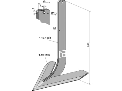 Industriehof® Hackscharstiel 348 x 30 x 10 mm, mit Schar 200 mm, für Steketee, 1.10.1098