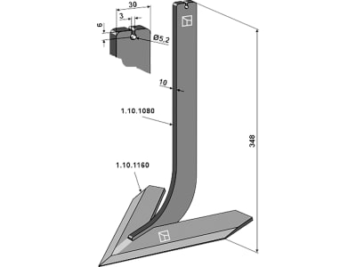 Industriehof® Hackscharstiel 348 x 30 x 10 mm, mit Schar 220 mm, für Steketee, 1.10.1161