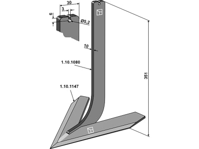 Industriehof® Hackscharstiel 348 x 30 x 10 mm, mit Schar 260 mm, für Steketee, 1.10.1163