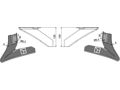 Industriehof® Winkelmesser links/rechts 120 mm, für Hackgerät Einböck, Schmotzer Industriehof® Winkelmesser links/rechts 120 mm, für Hackgerät Einböck, Schmotzer