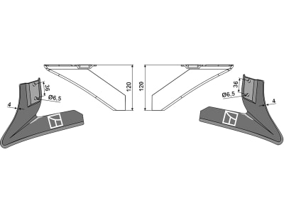 Industriehof® Winkelmesser, links/rechts, 120 mm, für Hacktechnik Einböck, Schmotzer