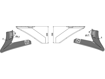 Industriehof® Winkelmesser, links/rechts, 200 mm, für Stiel 30 x 10 mm, Hacktechnik Einböck