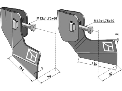 Industriehof® Flachhäufler links/rechts, 90 mm, für Schmotzer Hackmesser bis 200 mm