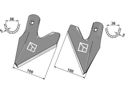 Industriehof® Hackschar, Halbschar gekröpft links/rechts, Arbeitsbreite 100 mm, Arbeitswinkel 42 °, für Hatzenbichler