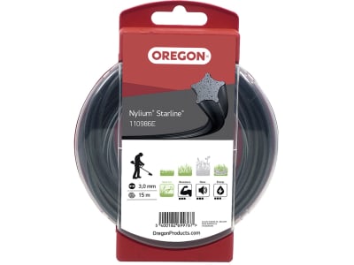 Oregon® Mähfaden "Nylium® Starline®" 3,0 mm/15 m, 5-Kant, schwarz, mit Aluminiumpartikel, für hohes Gras, Rasenkanten und steinige Böden, 110986E