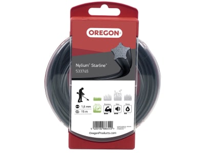Oregon® Mähfaden "Nylium® Starline®" 1,6 mm/15 m, 5-Kant, schwarz, mit Aluminiumpartikel, für niedriges Gras und Rasenkanten , 533745