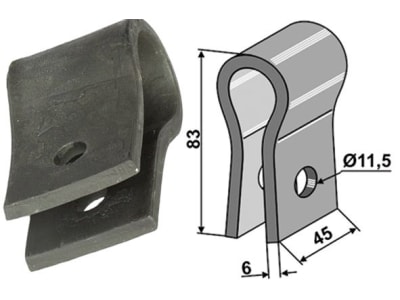 Industriehof® Halter 83 x 45 x 6 mm, Bohrung 11,5 mm für Spraglese-Mica, Thyregod Schlegelmesser, 63-THY-01