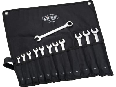 Vigor® Gabel-Ringschlüsselsatz, 12-teilig, mit Ratschenmechanismus, V1031-BE Vigor® Gabel-Ringschlüsselsatz, 12-teilig, mit Ratschenmechanismus, V1031-BE