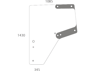 Türscheibe, grün, links, Bohrungen 9, Panorama, Siebdruck, für John Deere 6000