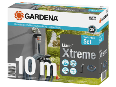 GARDENA Textilschlauch Liano™ Xtreme 10 m Set mit Liano™ Schlauchaufbewahrung TapFix   