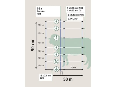 Ako Schafzaun "Titan Net Premium Plus" 90 cm/50 m, weiß; blau, mit Doppelspitze, stromführend, 27821