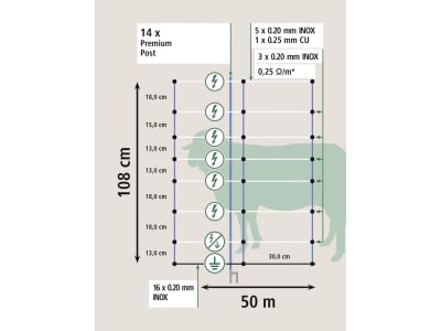 Ako Schafzaun "Titan Net Premium Plus" 108 cm/50 m, weiß; blau, mit Doppelspitze, stromführend, 27823