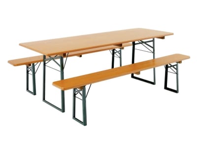 RUKU Bierzeltgarnitur 3-tlg., 220 cm, 75 cm breiter Tisch 1 Tisch + 2 Bänke ohne Lehne  Kiefer lasiert 3-teilig