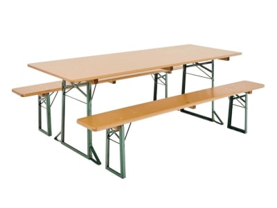 RUKU Bierzeltgarnitur 3-tlg., 220 cm, 80 cm breiter Tisch 1 Tisch + 2 Bänke ohne Lehne  Kiefer lasiert 3-teilig