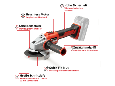 EINHELL Set - Professional Akku-Winkelschleifer AXXIO 18/125 Q inkl. 1x 4,0Ah PXC  Akku & Ladegerät  