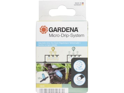 Gardena Micro-Drip-System Regulierbarer Reihentropfer 10x regulierbare Reihentropfer; 1x Verschlusskappe Bewässerung für Topfpflanzen 13315-20 Gardena Micro-Drip-System Regulierbarer Reihentropfer 10x regulierbare Reihentropfer; 1x Verschlusskappe Bewässerung für Topfpflanzen 13315-20