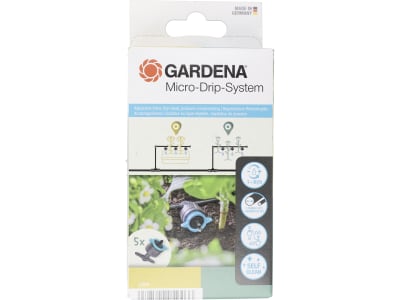 GARDENA Micro-Drip-System Regulierbarer Reihentropfer druckausgleichend  5x Reihentropfer, 1x Verschlusskappe  Bewässerung für Topfpflanzen 13314-20