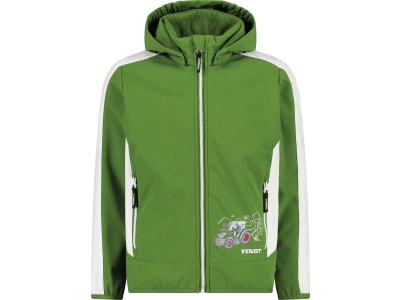 Fendt Softshelljacke für Kinder grün; weiß, mit abnehmbare Kapuze, Fleece innen, Seitentaschen, Fendt-Logo, von CMP