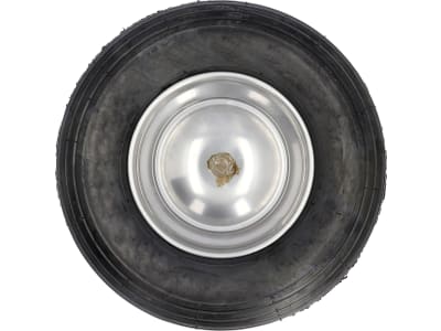 Knochenmuß Komplettrad 400x100, 4.80/4.00-8 4 PR Rille, Felge Stahlblech, silber lackiert, Nylon-Gleitlager, Nabe 100 x 17 mm