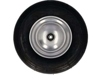 Knochenmuß Komplettrad 400x100, 4.80/4.00-8 4 PR Rille, Felge Stahlblech, silber lackiert, Kugellager, Nabe 100 x 17 mm