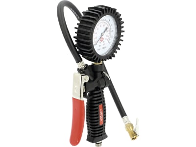 Airpress Reifenfüllprüfer, 0 bis 12 bar, 1/4" AG, vertikales Manometer, doppelte Skala (bar/psi), Gummischutz, ohne Druckluftstecker, 42078 Airpress Reifenfüllprüfer, 0 bis 12 bar, 1/4" AG, vertikales Manometer, doppelte Skala (bar/psi), Gummischutz, ohne Druckluftstecker, 42078
