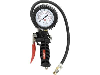 Airpress Reifenfüllprüfer, 0 bis 12 bar, 1/4" AG, vertikales Manometer, doppelte Skala (bar/psi), Gummischutz, ohne Druckluftstecker, 42078 Airpress Reifenfüllprüfer, 0 bis 12 bar, 1/4" AG, vertikales Manometer, doppelte Skala (bar/psi), Gummischutz, ohne Druckluftstecker, 42078