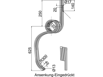 Industriehof® Spurlockerzinken 875 x 30 x 30 mm ohne Schar, für universal, 10.4741