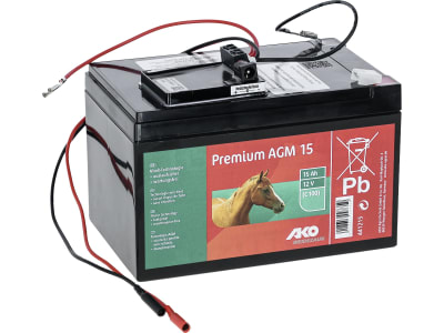 Ako Weidezaunbatterie "Premium" 12 V/15 Ah AGM mit Netzteil, 441215