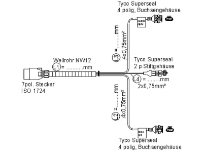 Anschlusskabel 2,0 m 7-polig; 4-polig; 2-polig, 2 x Tyco Superseal Buchsengehäuse, ISO 1724, 12 V Anschlusskabel 2,0 m 7-polig; 4-polig; 2-polig, 2 x Tyco Superseal Buchsengehäuse, ISO 1724, 12 V