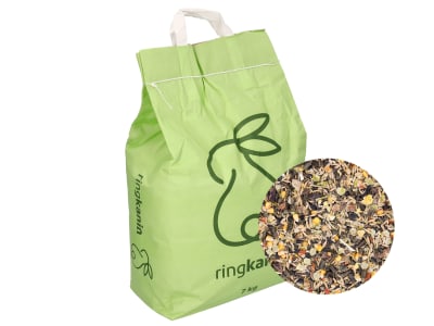 ringkanin Müsli reichhaltige Mischung mit Getreide, Erbsenflocken, Banane, Karotten als Kaninchenfutter, Nagerfutter für Kaninchen, Zwergkaninchen und Kleinnager Müsli 7 kg Papiersack