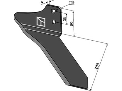 Industriehof® Winkelmesser links 200 mm, für Hackgerät Einböck Chopstar, Rollstar, Stiel 35 x 11 mm, 1.10.1199