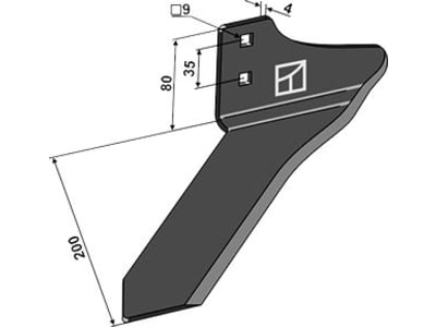 Industriehof® Winkelmesser rechts 200 mm, für Hackgerät Einböck Chopstar, Rollstar, Stiel 35 x 11 mm, 1.10.1201