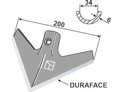 Industriehof® Hackschar universal, Arbeitsbreite 200 mm, Arbeitswinkel 40 °, Stärke 6 mm, Duraface-Beschichtung, 1.KH6.D