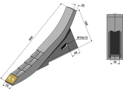 Industriehof® Scharspitze "eXtreme® CARBIDE LINE", 450 x 70 x 20 mm, Hartmetall, für Tiefenlockerer Alpego, 101.EXT-1006