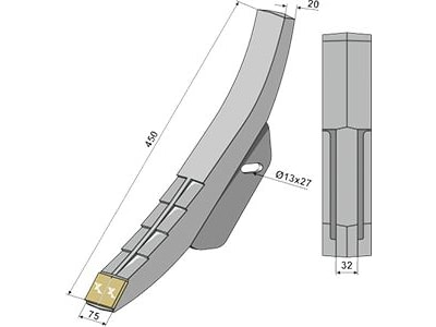 Industriehof® Scharspitze "eXtreme® Carbide Line" 450 x 75 x 20 mm, hartmetallbeschichtet, für Tiefenlockerer Gaspardo, Maschio, 101.EXT-1021