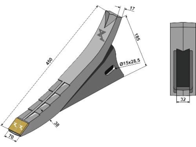 Industriehof® Scharspitze "eXtreme® Carbide Line" 450 x 70 x 38 mm, hartmetallbeschichtet, für Tiefenlockerer Gaspardo, Maschio Attila, Pinocchio, 101.EXT-1080