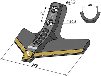 Industriehof® Gänsefußschar "eXtreme® CARBIDE LINE", Hartmetall, 220 mm, für Grubber Köckerling, Kerner Stratos S 450, Stratos S 500, Stratos SA 500, Stratos SA 600, Stratos SA 720, 101.EXT-1109