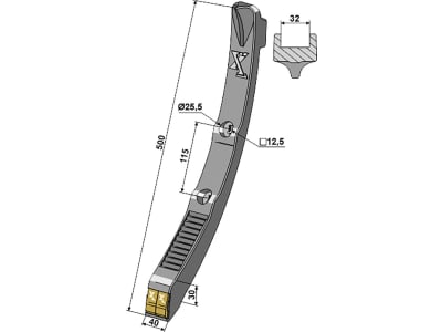 Industriehof® Schmalschar "eXtreme® CARBIDE LINE", Hartmetall, 500 x 40 mm für Grubber Köckerling, 101.EXT-1122