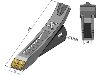 Industriehof® Scharspitze "eXtreme® CARBIDE LINE", 408 x 72 mm, Abstand 32 mm, Hartmetall, für Tiefenlockerer Alpego, 101.EXT-1133