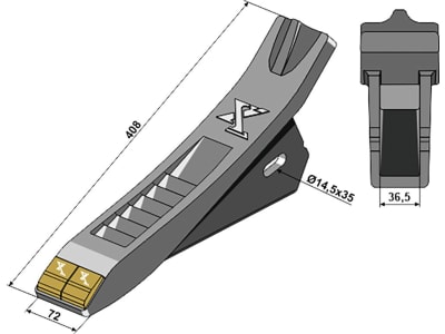 Industriehof® Scharspitze "eXtreme® CARBIDE LINE", 408 x 72 mm, Abstand 36,5 mm, Hartmetall, für Tiefenlockerer Alpego, 101.EXT-1134